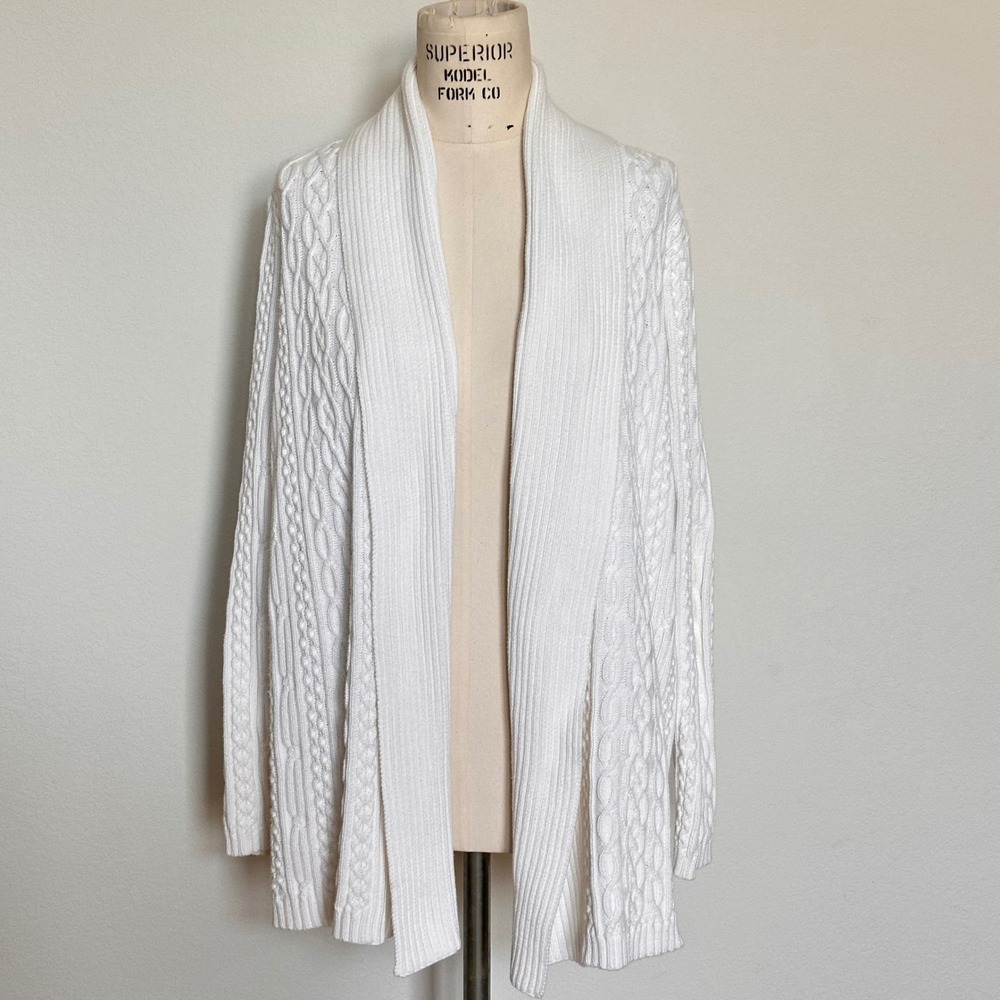 Lauren Ralph Lauren White Cable Knit Cotton Cardigan Sweater Shawl Collar 1X
XL